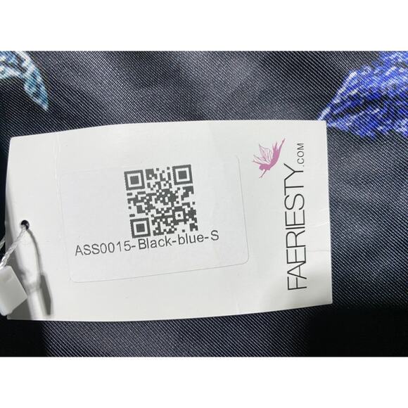 Faeriesty Evening Dress Size Small Black Blue Silver Flowers Polyester Lined NEW - Picture 9 of 9